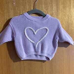 Purple Knit Crop Top with Heart Design